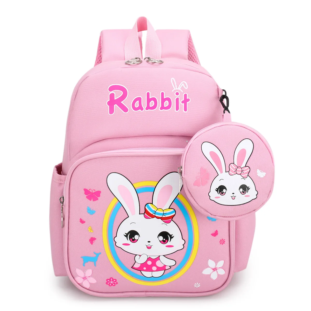 New Waterproof Girls Kindergarten Primary School Students Cartoon Print Pattern School Bag with Change Small Bag