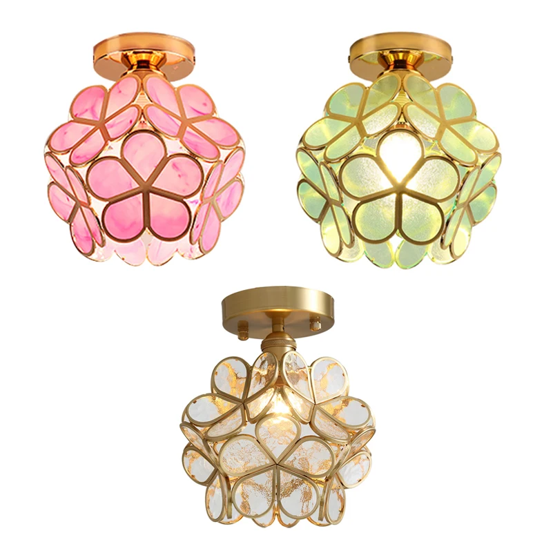 Minimalist Multi colour ceiling lights tiffany flower glass ceiling lamp shade chandelier E26 hanging fairy lights