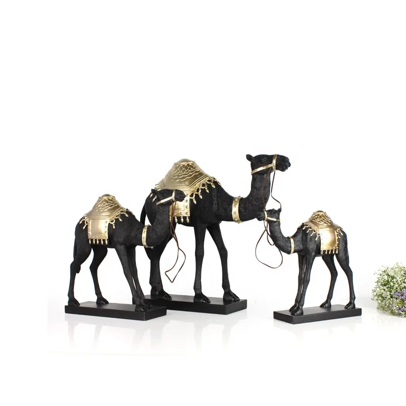 Wholesales Decorative Resin Animal Black Gold Camel Statue For Indoor Home Decor