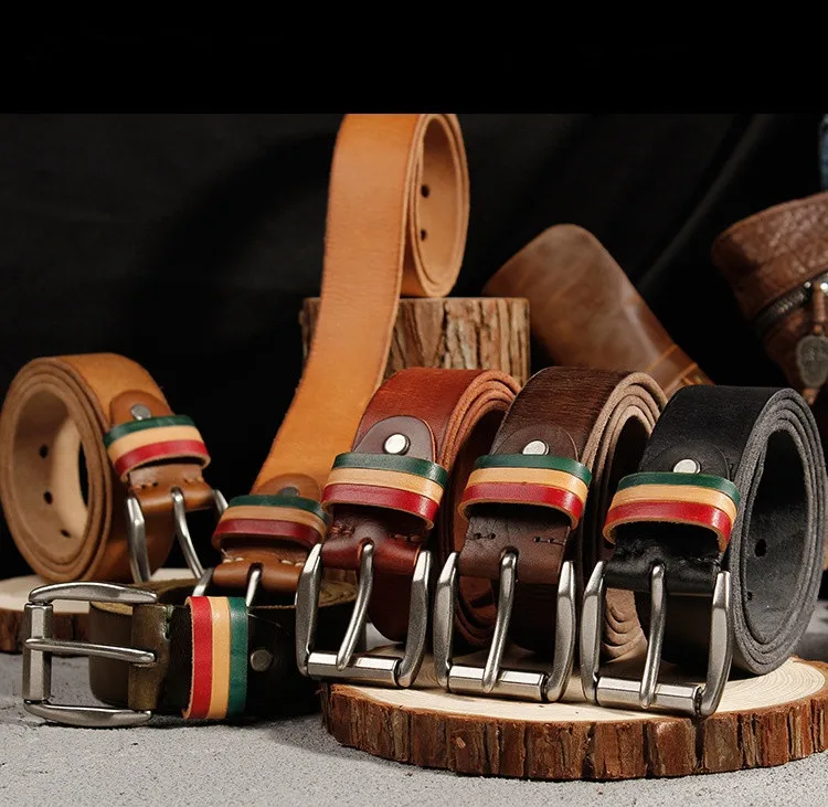 Cognac Brown  Mens Casual Jeans Belt 100% Italian Genuine Leather Belt For Men