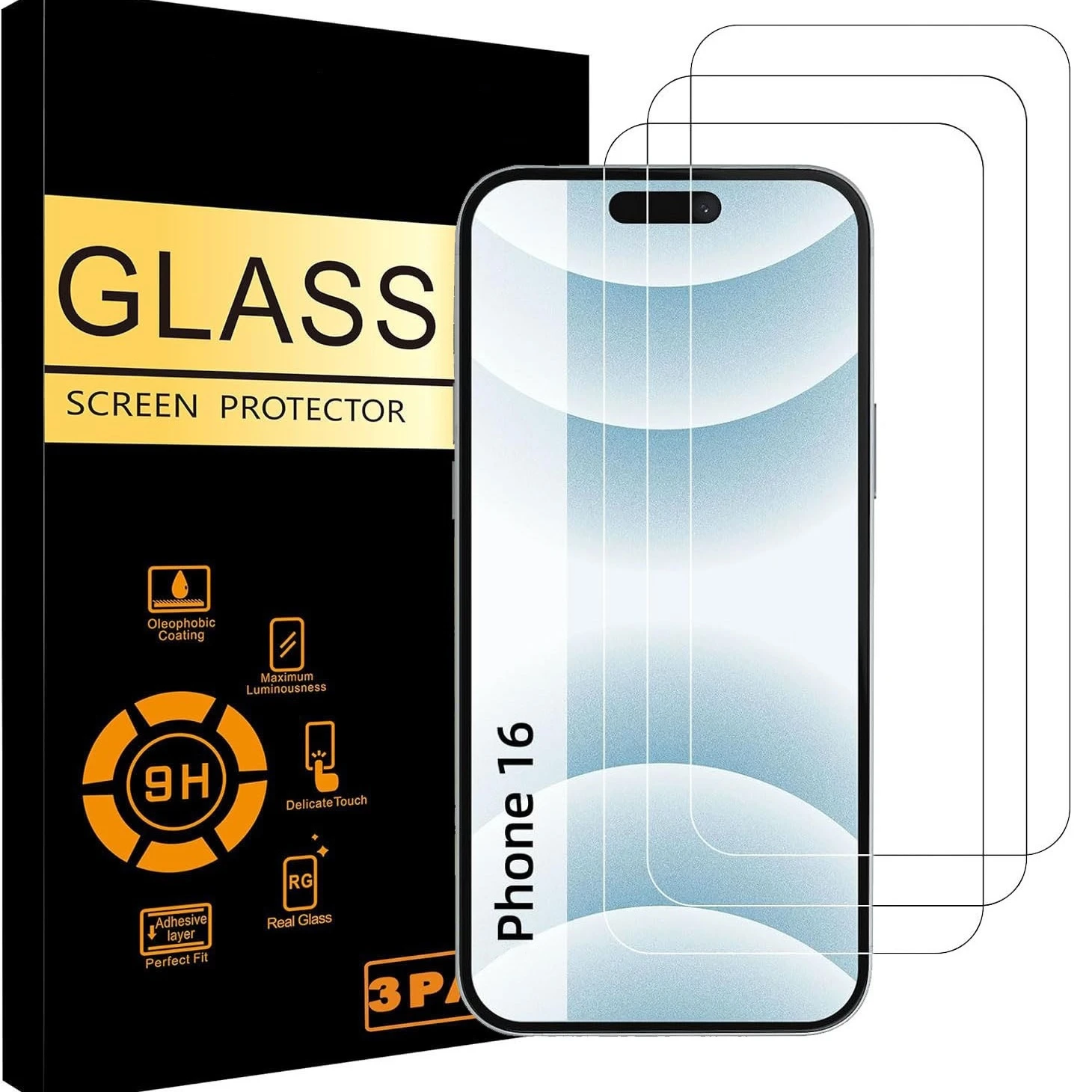 Clear Anti-Scratch 9H Full Coverage 3-Pack Screen Protector For iphone 16 15 14 13 12 11 Pro Max Tempered Glass Screen Protector