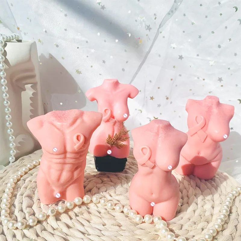 W032 DIY red ribbon body shape 3D man aroma candle mold plaster ornament decoration silicone mold