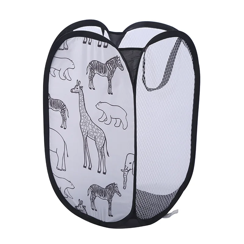 Cartoon Print Laundry Baskets Mesh Clothes Basket Bathroom Dirty Clothes Sorting Basket Kid Toys Sundries Storage