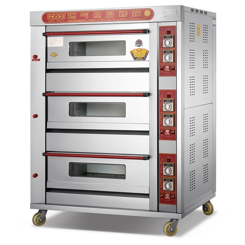 Factory supply hotel kitchen pizza baking equipment 3 deck 6 tray commercial gas oven for bakery
