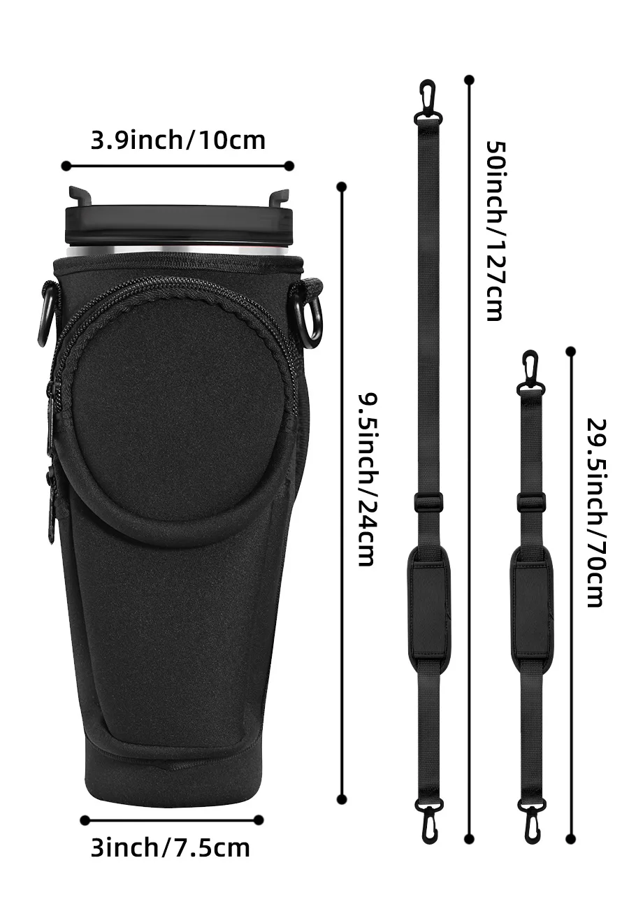 Neoprene Travel Water Bottle Strap Double Pouch Sleeve Bag for 40 OZ Tumbler Holder Insulation Protector Carrier