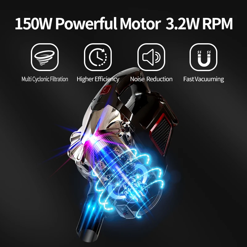 Wireless Bagless Handheld Vacuum Cleaner Battery Multifunctional Cleaner With LED Lights For Carpet Floor Bed