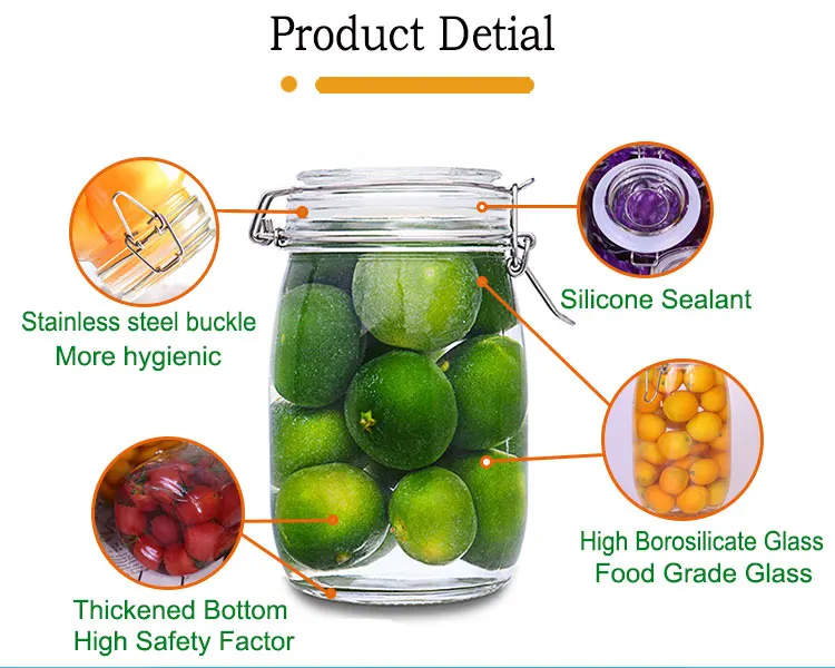 
Wholesales Factory Price Premium kitchen Flip Top Lid Glass Food Storage Jar Bottle With Metal Clip 