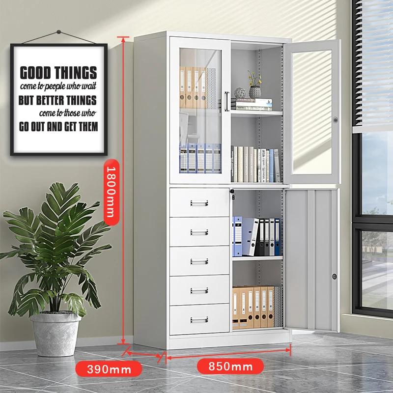Multifunction 2 Door 6 Drawer File Storage Cabinet Steel Movable Lockable Office Filing Cabinet