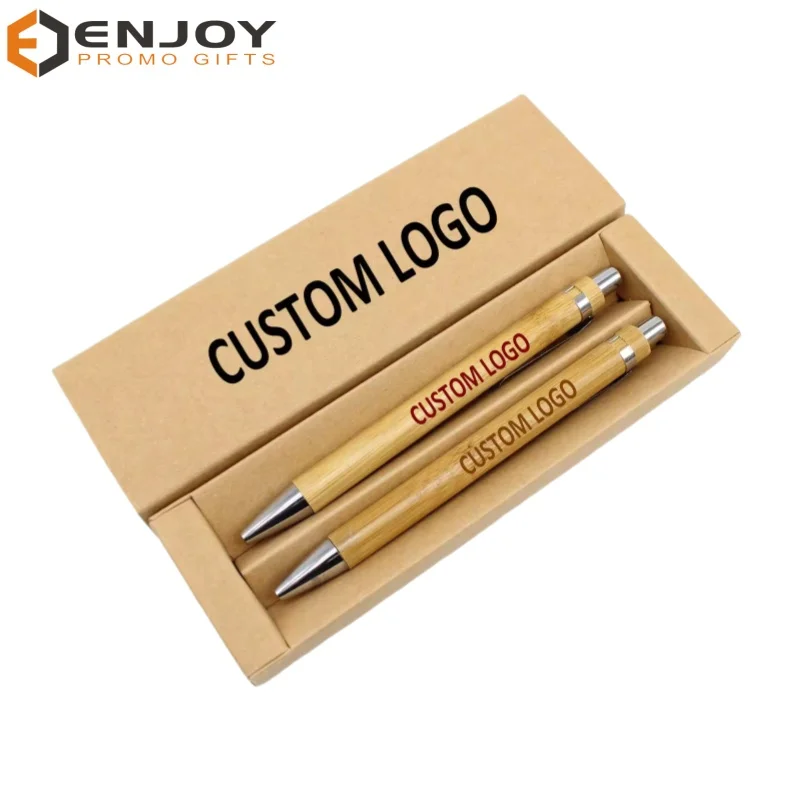 2 bamboo ballpoint pens in 1 craft paper box-customized promotional gift bamboo pen sets