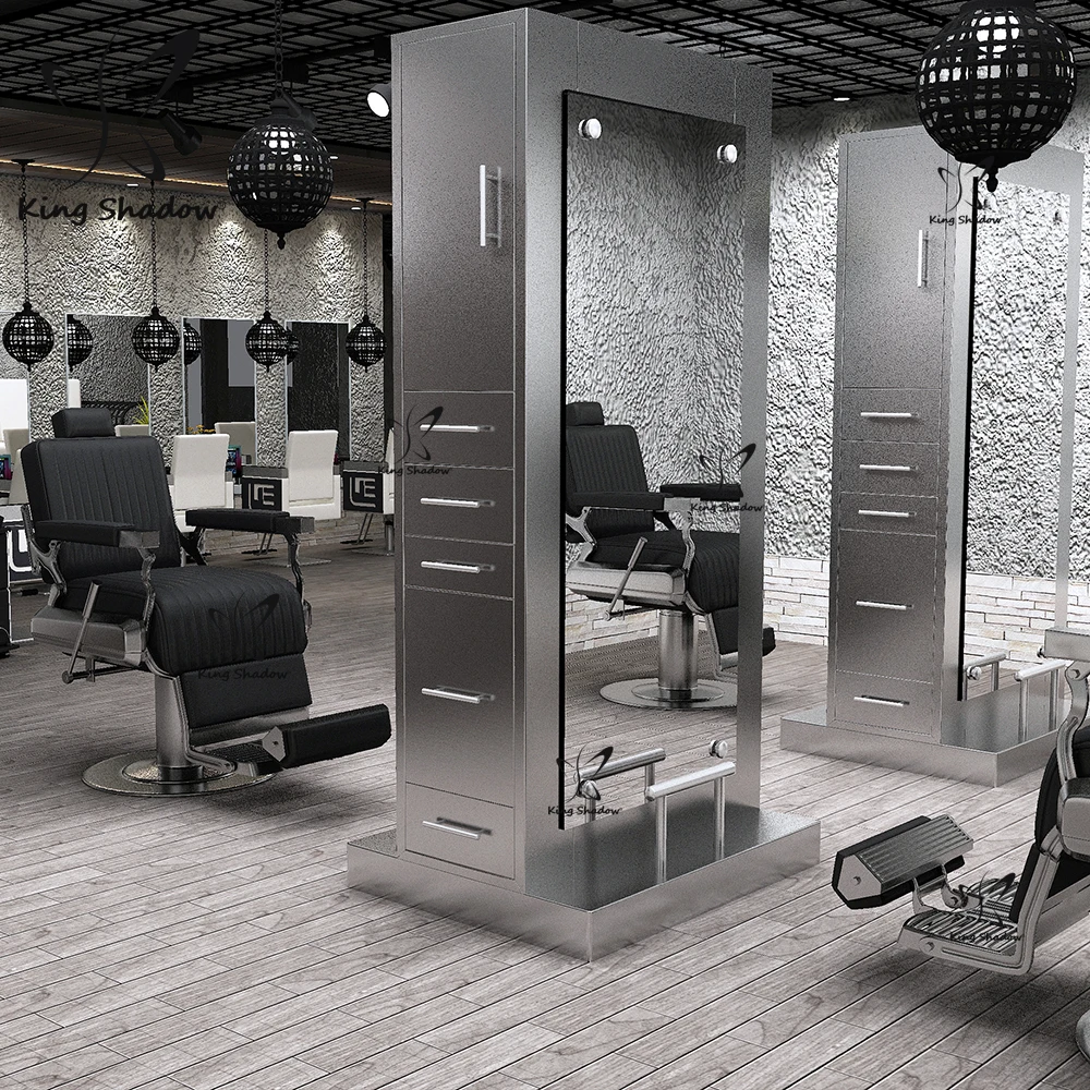 Hair salon equipment styling mirrors stations metal led barber mirror for beauty salon