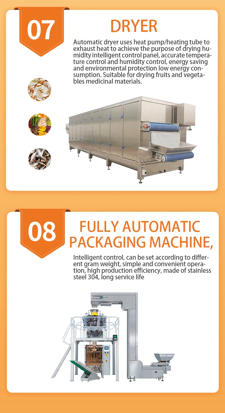 Automatic dried fruit and vegetable production line dehydrated dry fruits vegetables chips dice drying processing making machine