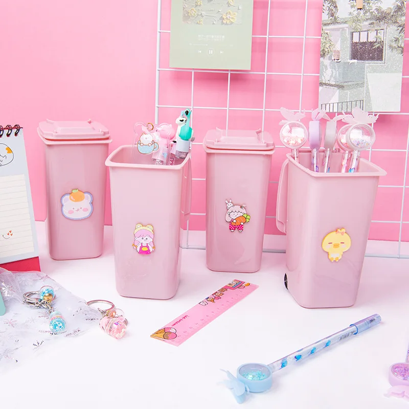 Kawaii Pink Pen Holder Trash Can Creative Pen Holder Student Stationery Pen Holder