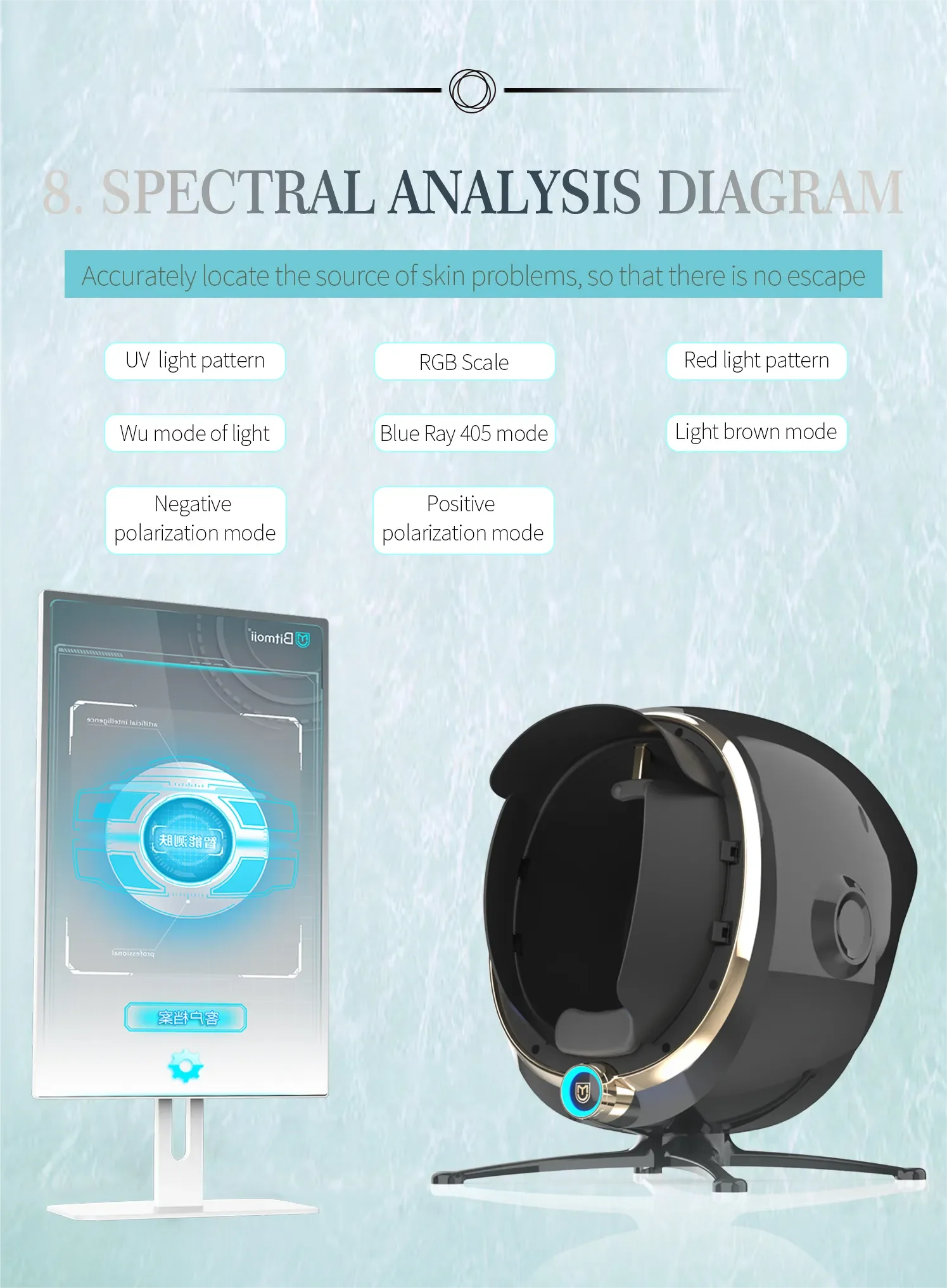 Portable 3d Skin Analysis Machine Facial UV LCD Wifi Skin Scan Skin Analyzer Machine