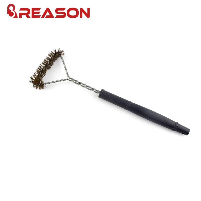 Triangle copper wire bbq grill brush with plastic handle for cleaning