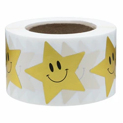 Hybsk Gold Star Shape Smile Face Stickers 1.5 Inch Total 500 Adhesive Labels Per Roll