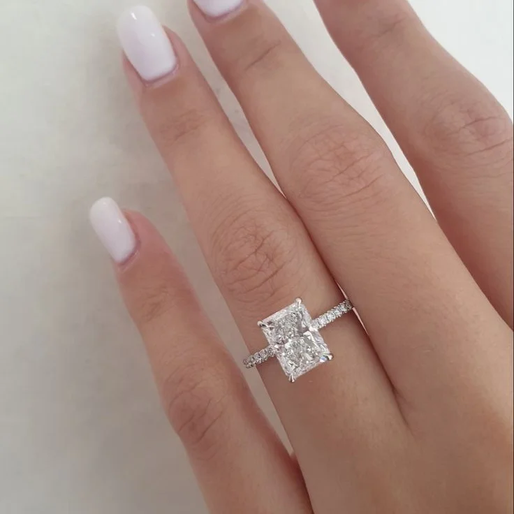 Wholesale Price Luxury14K 18K Real Gold 3.0 CT Radiant Cut Moissanite Four Claw Prong 14k White Gold Engagement Ring