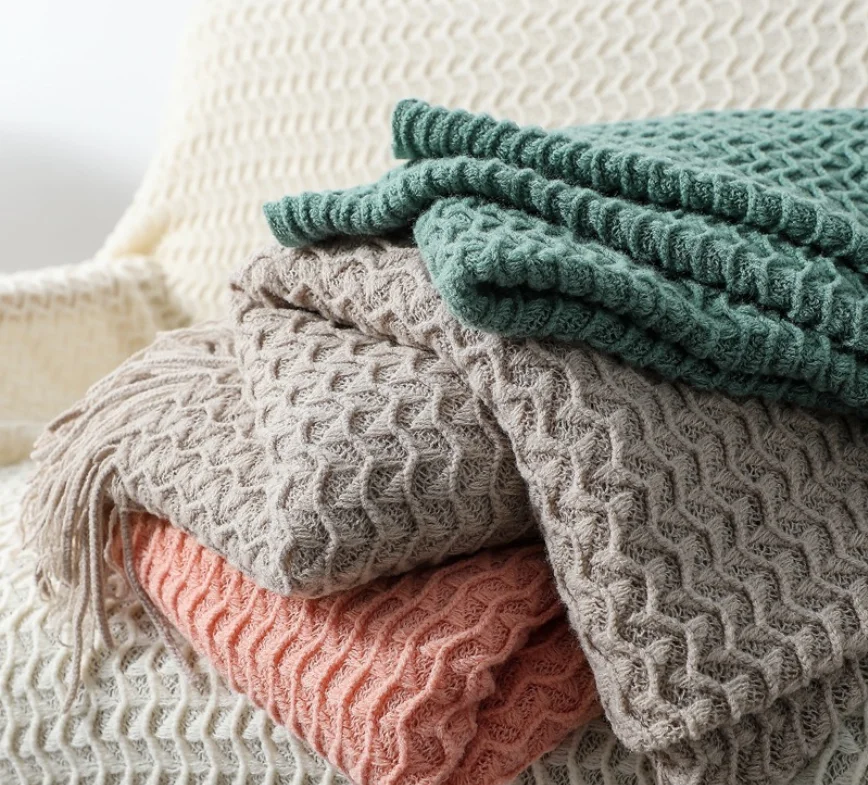 White 100%Cotton polyester Knitted sofa towel Throw sofa blanket Soft Cozy Woven for sofa