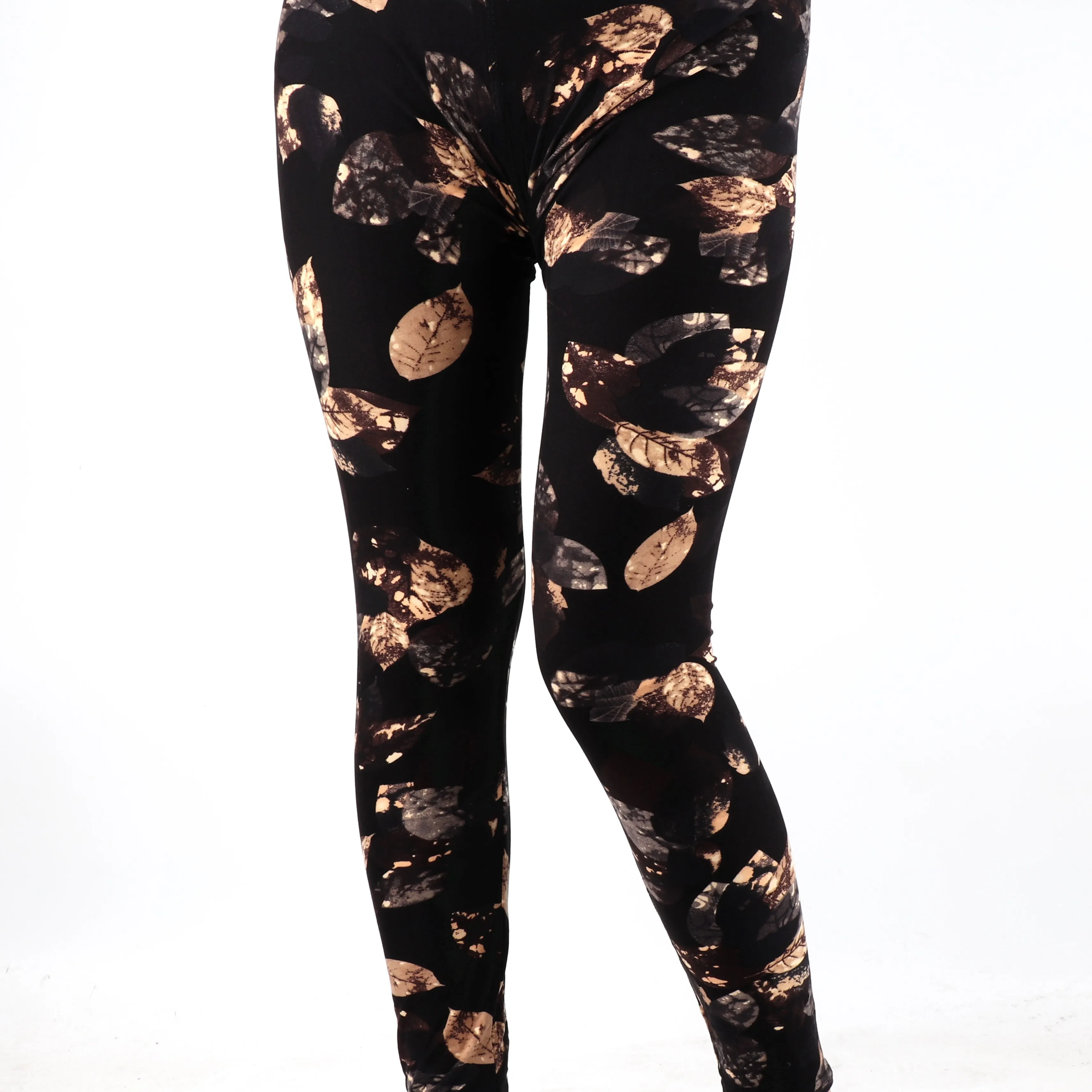 Индивидуальные этикетки с цифровым принтом, дизайнерские Супермягкие женские леггинсы большого размера с высокими и изогнутыми золотыми листьями для детей, для женщин