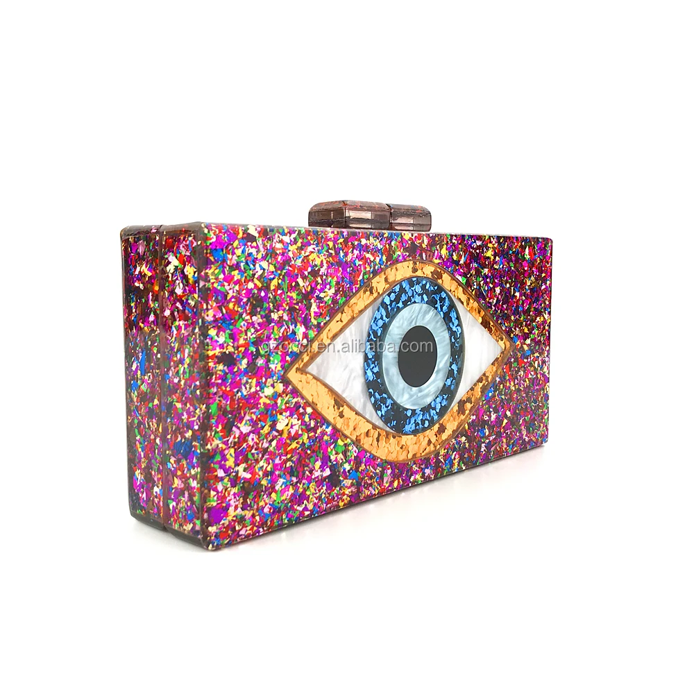 
OC4148 Wholesale custom evil eyes design acrylic clutch evening bags 