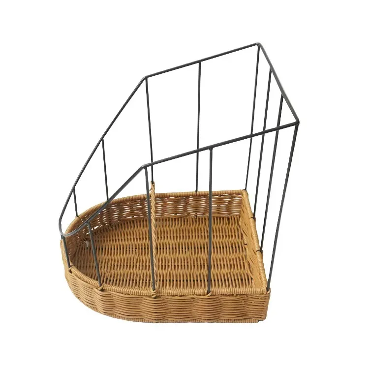 Customized PP Plastic Steel Handmade Woven Round Square Shape Bakery Bread Fruit Display Stand With Basket For Supermarket Shop