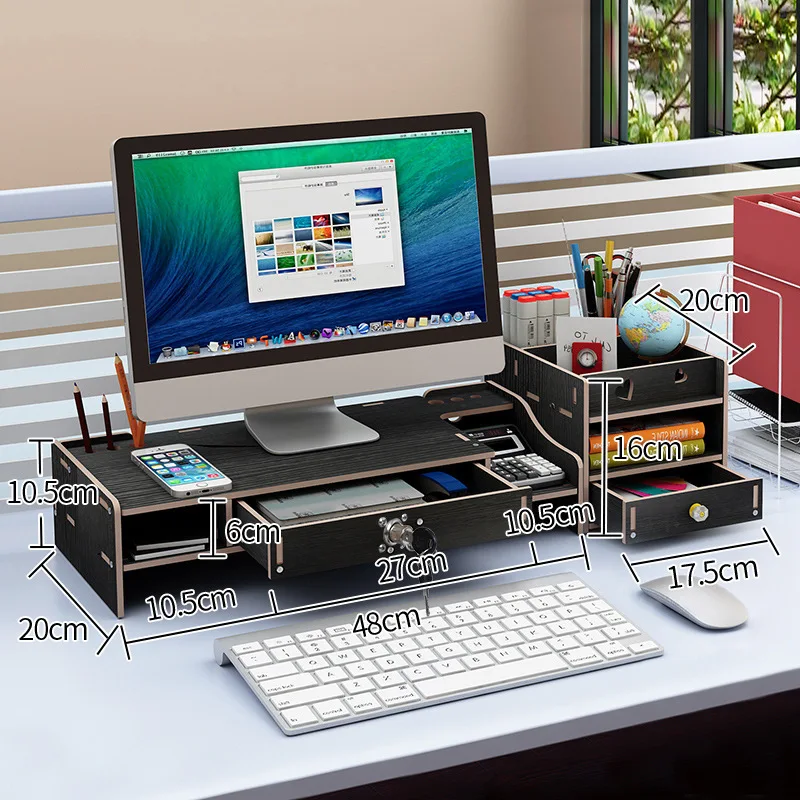 DIY Adjustable Wood Monitor Stand Riser Bamboo Monitor Riser for Computer, Laptop, Printer, Desk Organizer