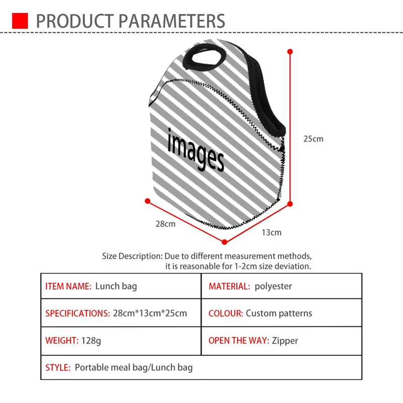 Custom 3D Printing Hand Cooler Lunch Bag Bags for Women Thermal Breakfast Box Portable Picnic Travel