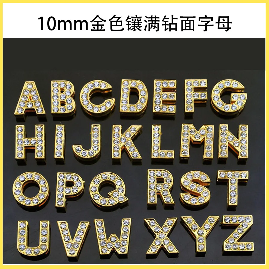 Hot Sell 8mm 10mm Silver Gold Initial Letter Metal Alphabet Charm DIY Accessories Through Wristband Bracelet