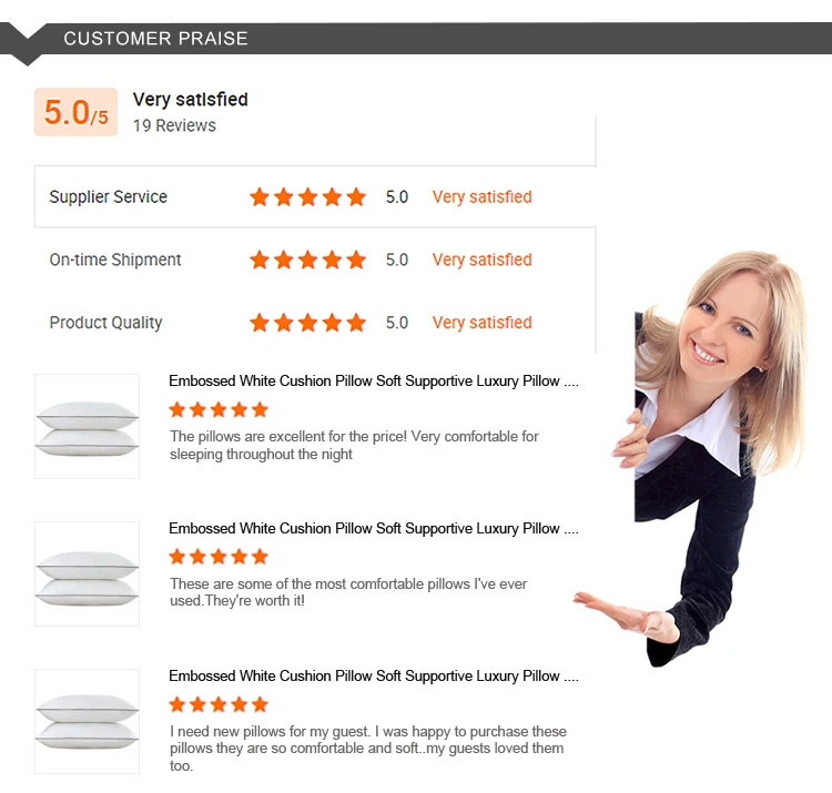 Embossed White Cushion Pillow Soft Supportive Luxury Pillow Hotel Quality Bed Pillows For Adults Men Women