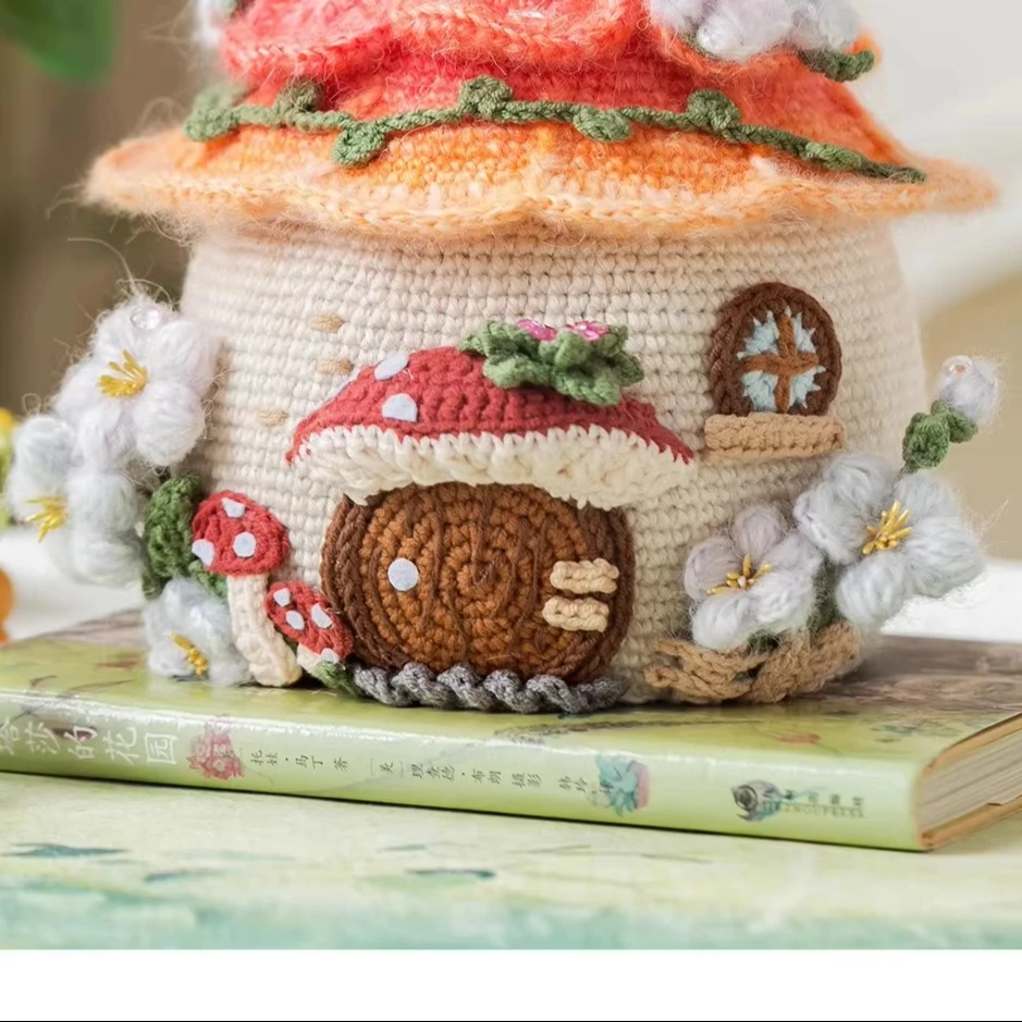 Festival Gifts Cute Home Decoration Color Knitted Mushroom Hut Wholesale Material Pack