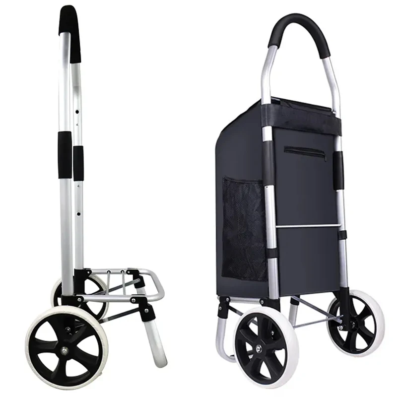 Cheap collapsible wheeled compact portable luggage cars metal foldable supermarket hand cart folding shopping trolleys bag