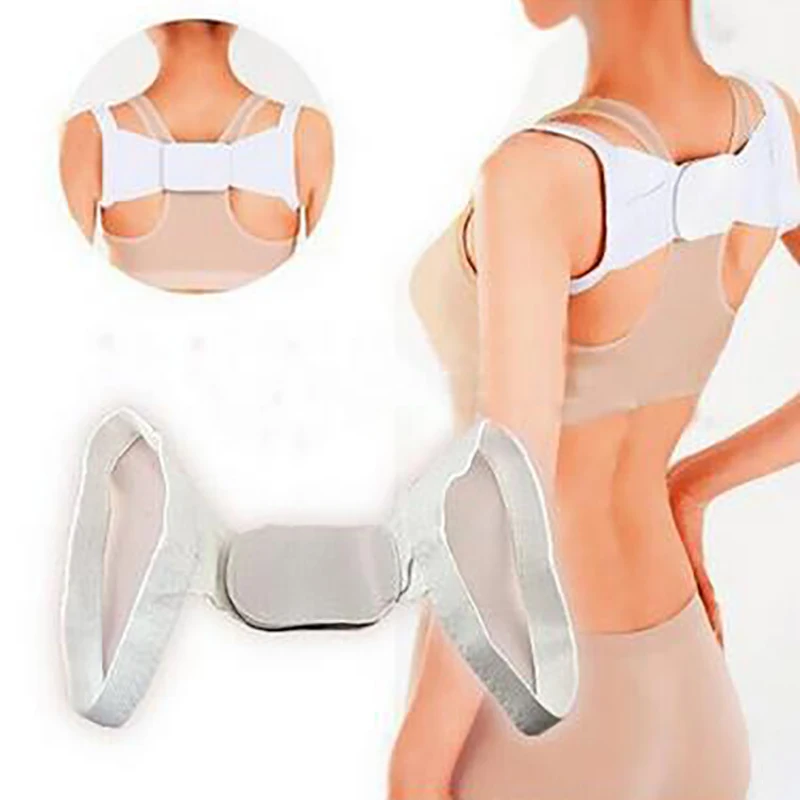 Adjustable Back Brace Posture Corrector Breathable Lumbar Back Shoulder Supports Belts White Universal Polyester & Cotton CN;GUA