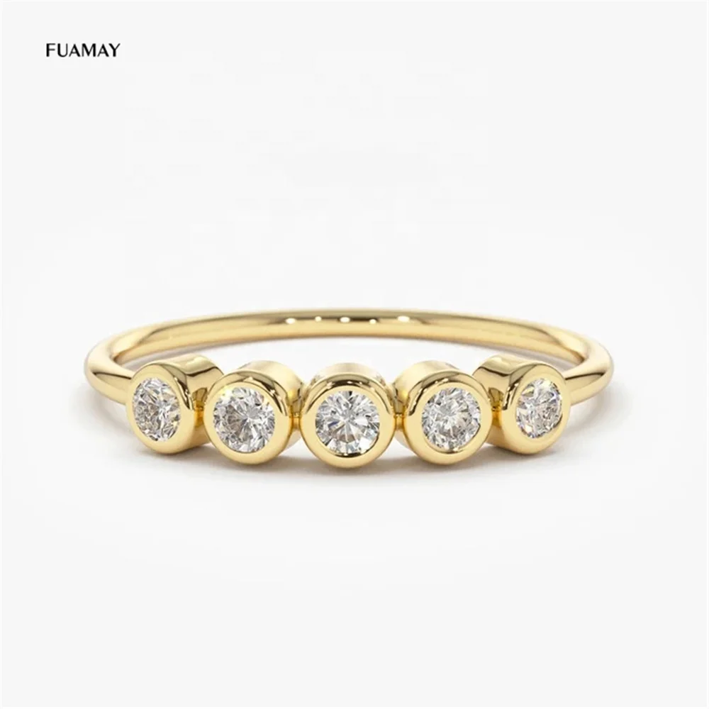 FUAMAY Bague De Mariage 18K Gold Bezel Set Diamond Wedding Band Engagement Rings for Women
