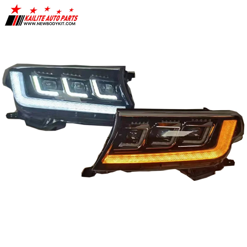 KLT новые стильные светодиодные фары для land cruiser lc200 2008-2015, фары ангельские глазки с 3 объективами fj200 lc200