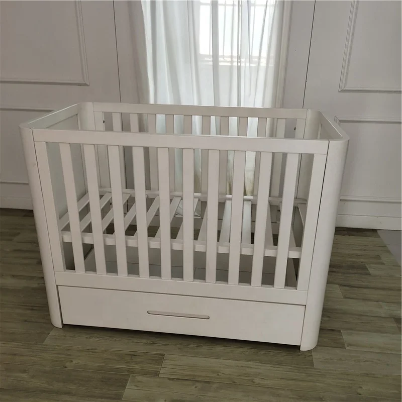 Multi-function Dropside round cribs Wooden baby crib With Large Storage Drawer