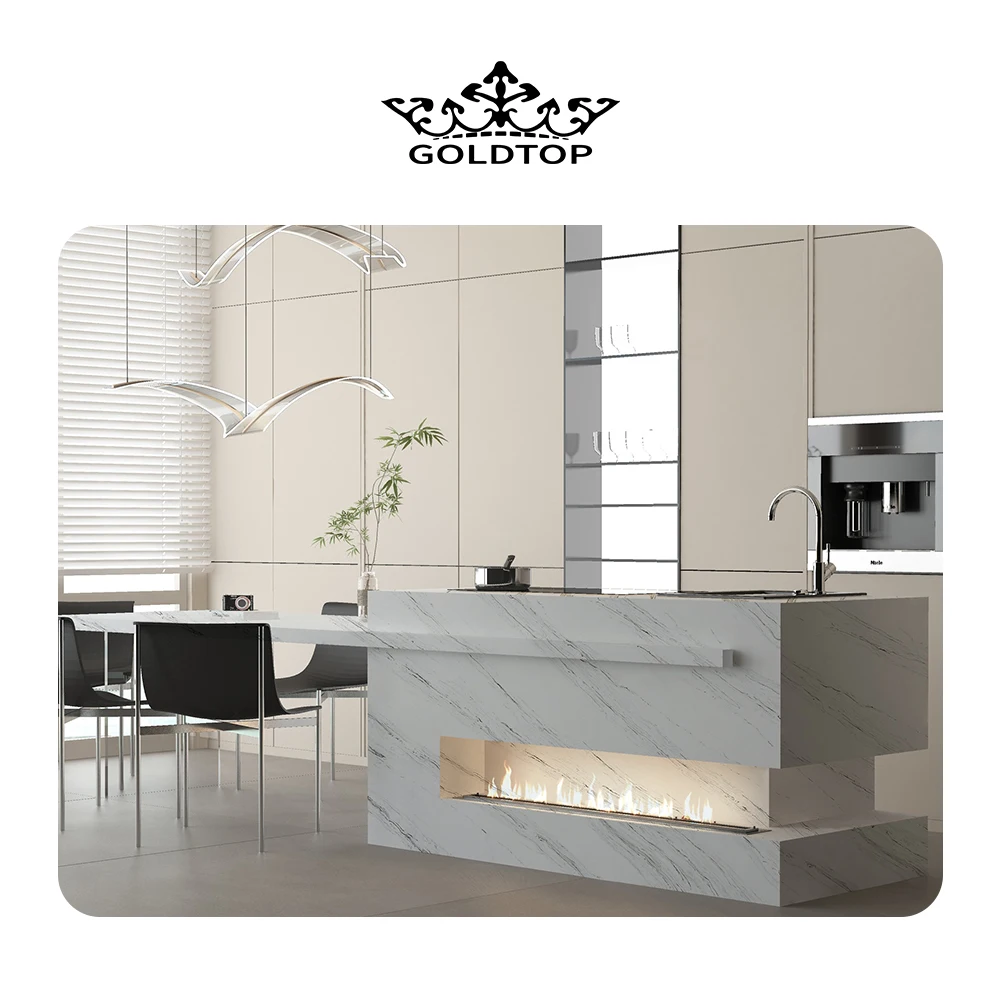 GOLDTOP  High Quality Cuarzo 5028 palissandra Wholesale Price Calacatta White Artificial Quartz Slabs countertops with Grey Vein