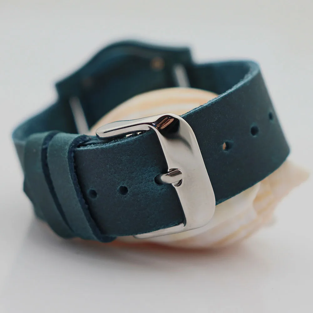 Cowboy design flower denim watch dial bamboo and walnut wood quartz genuine leather wrist watches