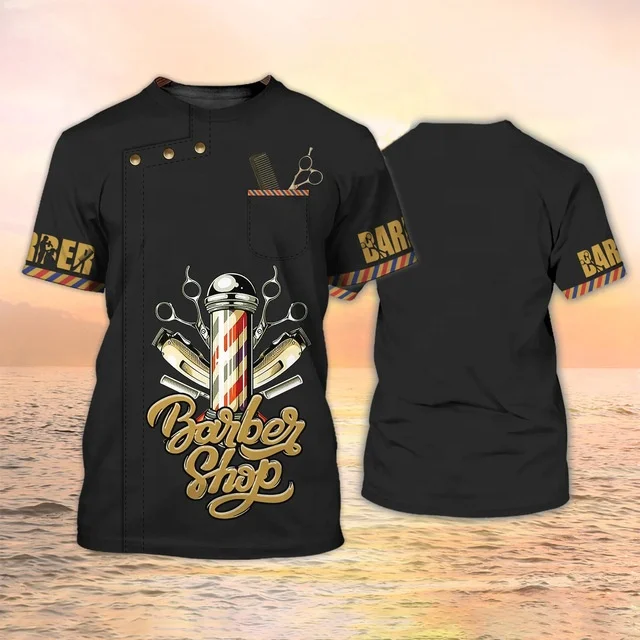 Wholesale High Quality Latest Design Printing Custom Short Sleeve Casual Men Women Beauty Hair Cutting Barber T-shirt