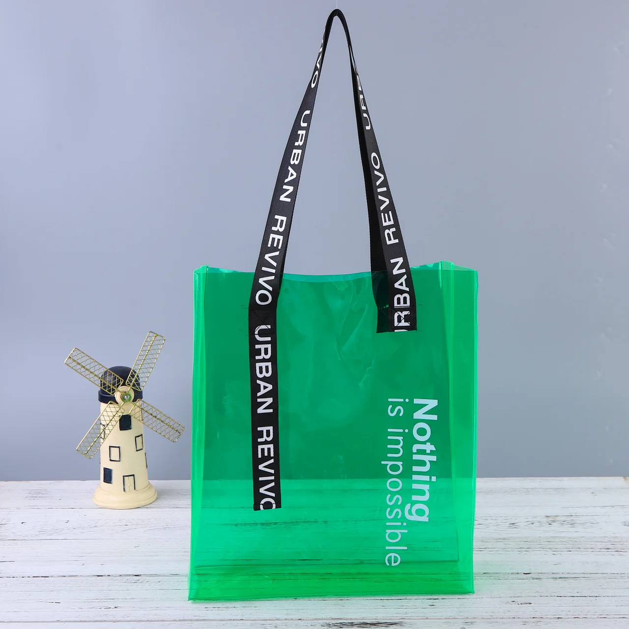 custom Eco Custom Waterproof Large Vinyl Jelly Clear Shopping Handbag PVC bag Transparent Tote Neon Plastic Tote Beach B