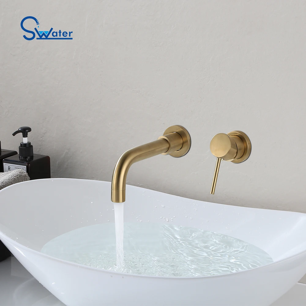 
Hotel hot cold faucets mixers taps bathroom gold concealed bathroom wall basin faucet 