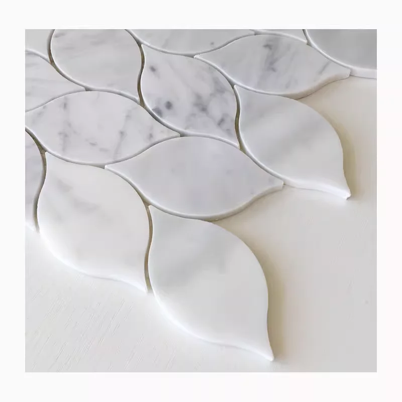 White marble mosaic tile waterjet marble willow leaf stone mosaic bianco carrarra with grey dots inlay bath tiles wall