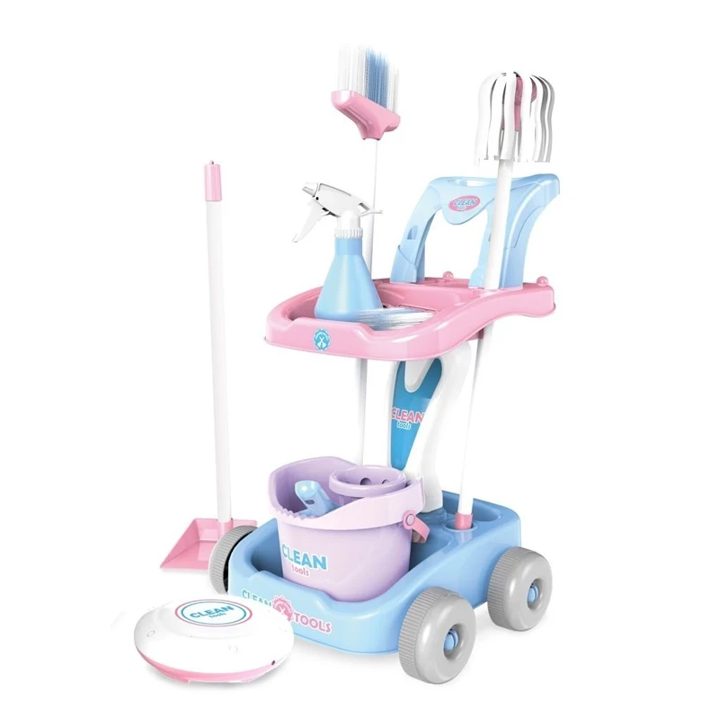 House play trolley cleaning tools toys set pretend with plastic sweeper
