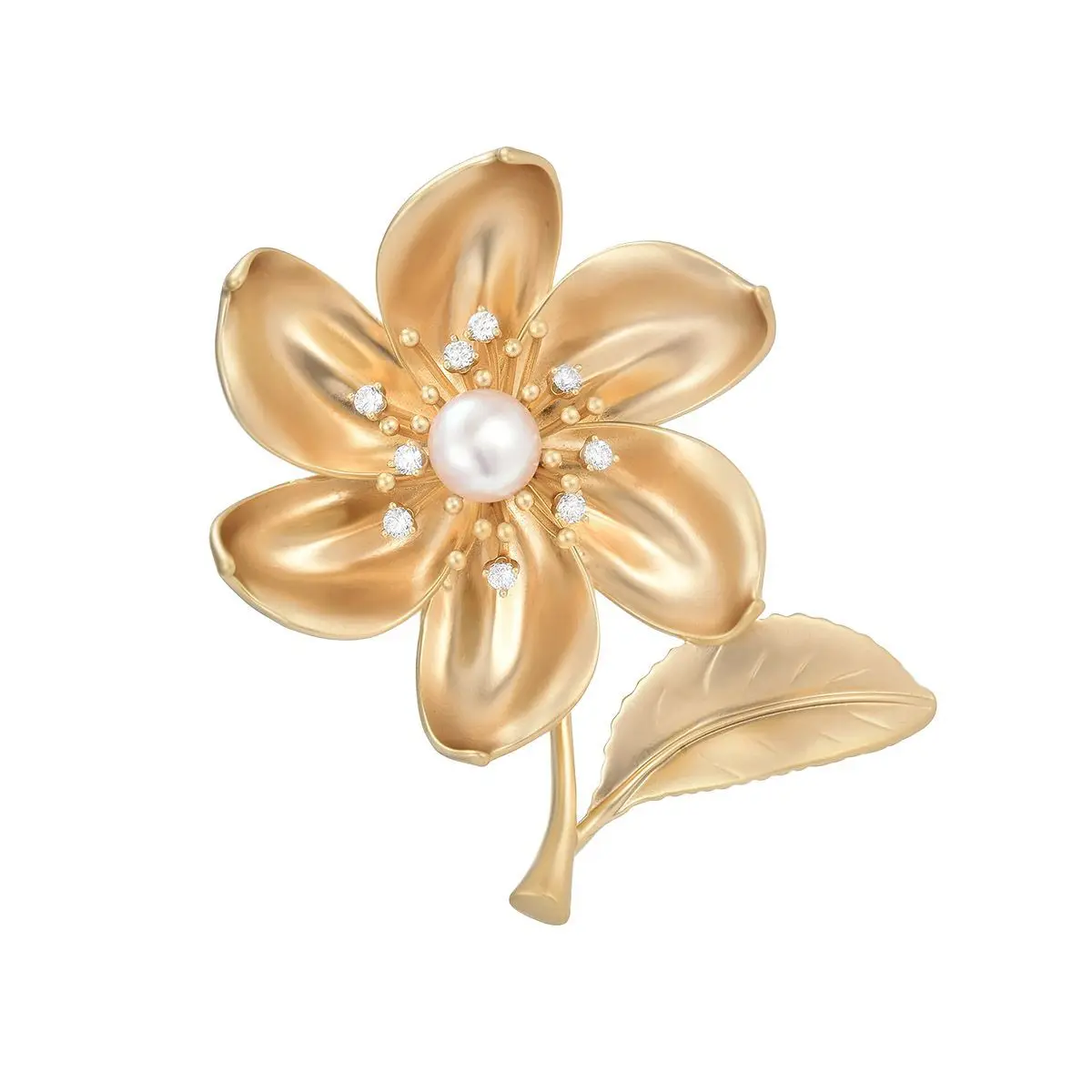 Jachon  fashion jewelry brooches Rhinestone Pearl Flower Brooch Matte Gold Metal Badge Pin Floral Corsage Clothing Accessories