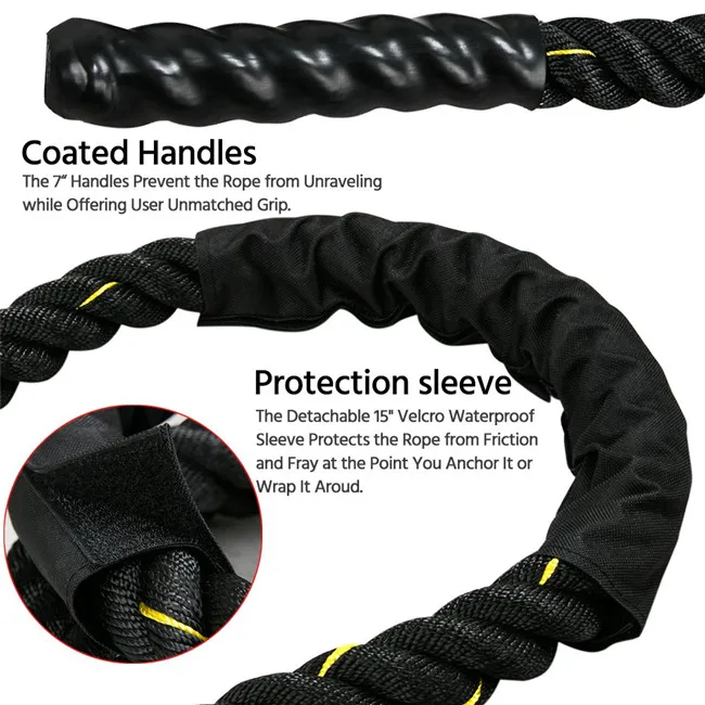 100% Poly Dacron Heavy Battle Rope for Strength Training, Cardio Workout, Fitness Exercise Rope