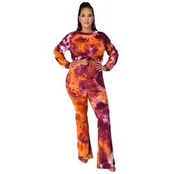 Wholesale Fashion Custom Tie Dye Joggers Tracksuits Long Sleeve Two Pieces Sweat Sets Women Sweatshirt Clothing