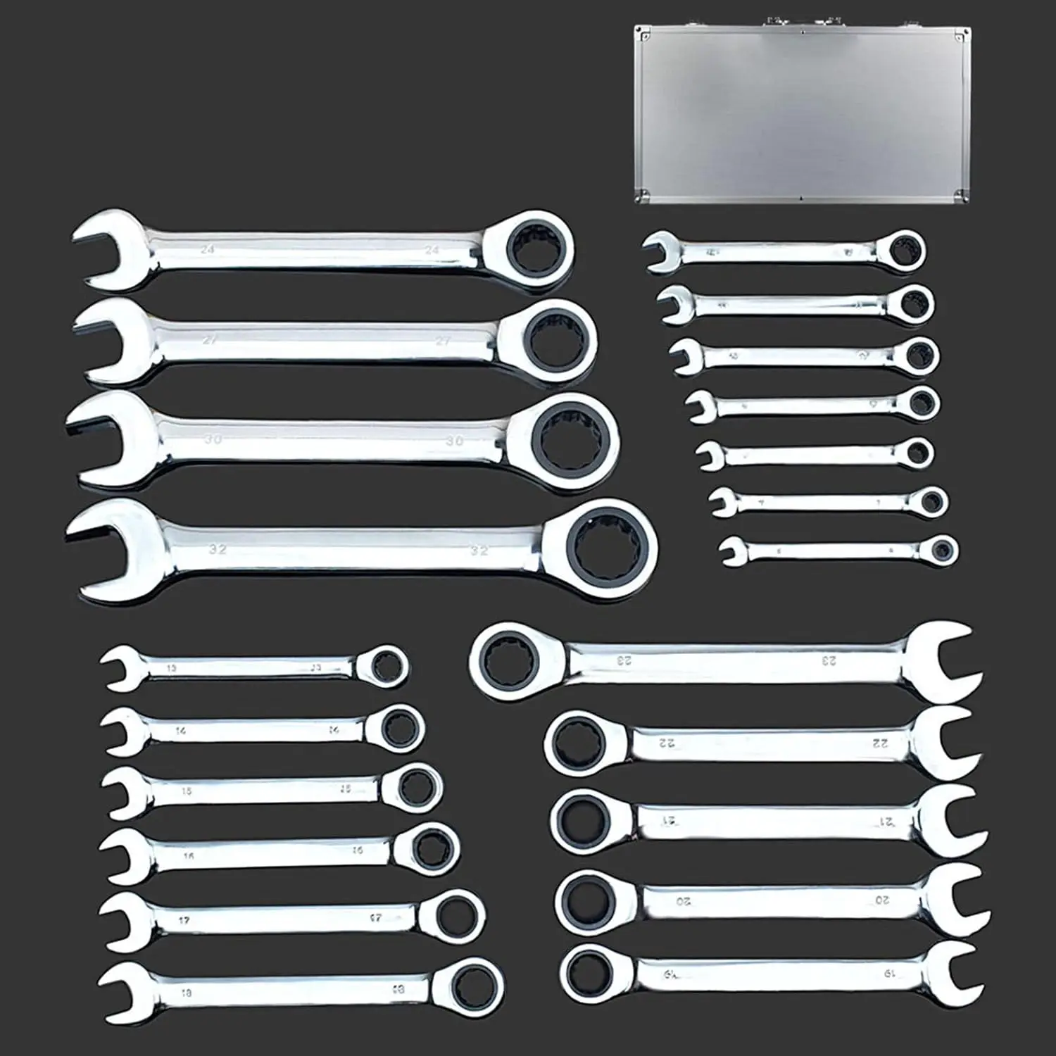 22-Piece Ring Ratchet Spanner Set Open-End Spanner Ratchet Screw Wrench Ring Flexible Spanner Combination Wrench 6-32 mm