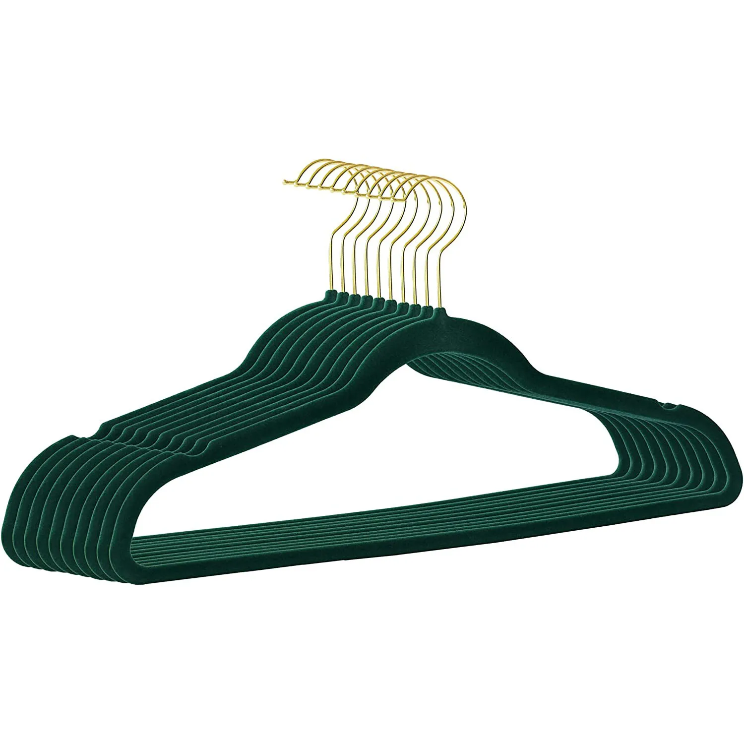 Оптовая продажа нескользящая Флокированная вешалка зеленый золотистый крючок 50 шт. бархатная Вешалка вешалки из бархата 100