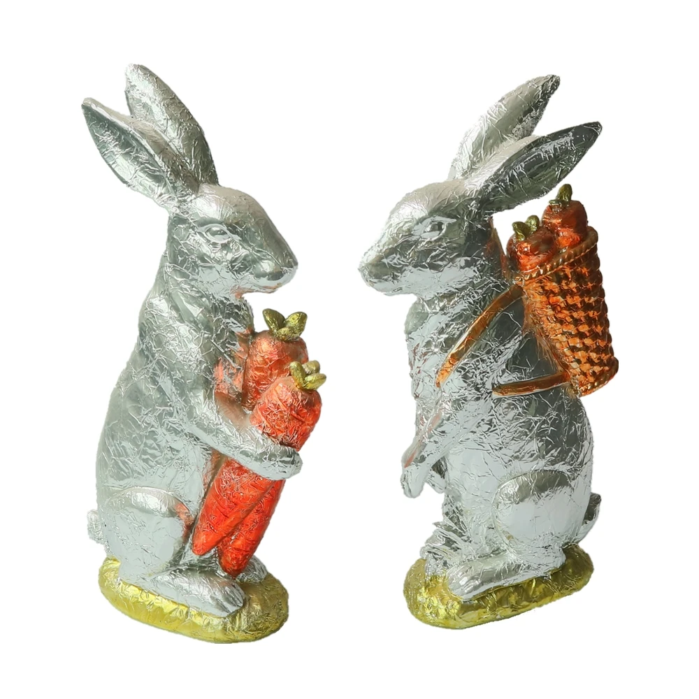 Tabletop Decoration Silver Resin Sitting Rabbit Figurine Decor Polyresin Rabbit Statue