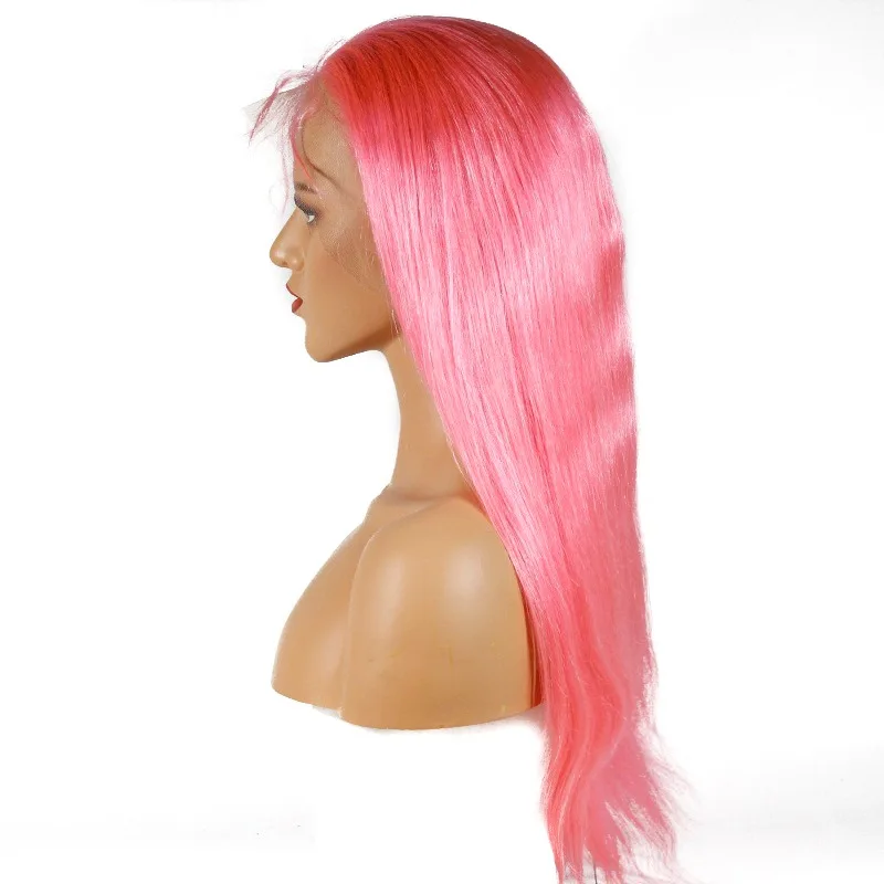 Xuchang Fuxin Ombre Color Human Hair Full Lace Front Pink Wig Brazilian Hair Swiss Lace Wig Remy Hair Silky Straight Wave Long