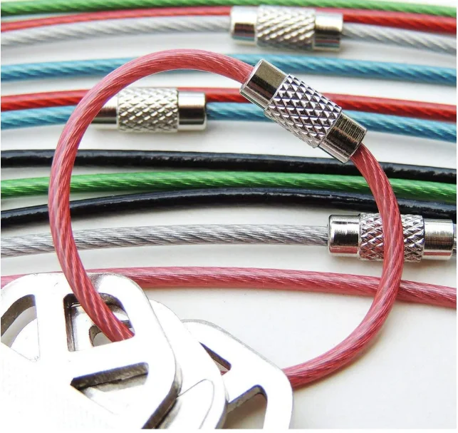 Stainless Wire Keychain Cable Keyring Loop ID Tag Screw Lock Key Chain Circle Rope Jewelry Making DIY 1.5cm Length