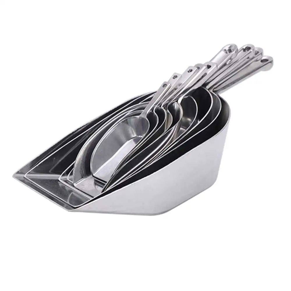 Custom Logo Multi-Purpose Use Aluminum Alloy Bar Supermarket Kitchen Food Bean Rice Flour Utility Metal Silver Scoop Ice Shovel